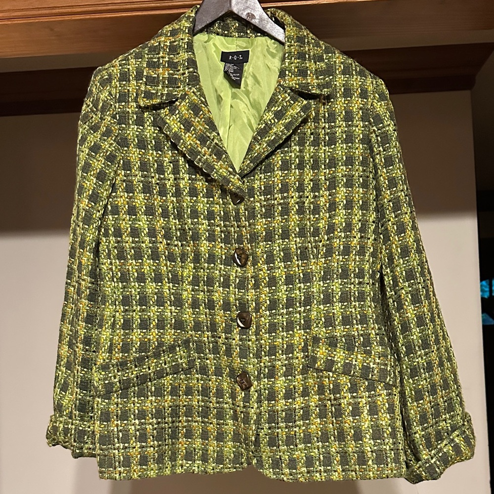 H&S Women's Green Checkered Blazer